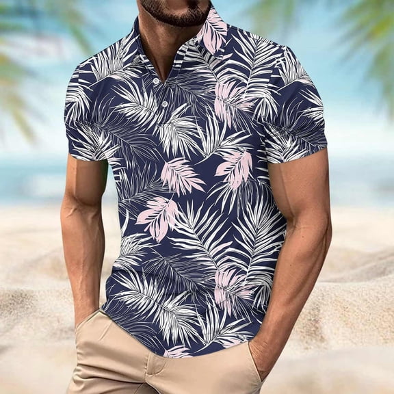 COSFO Short Sleeve Men's Polo Shirts Hawaiian Summer Tops Regular Fit Collared Pullover Moisture Wicking Mens Graphic Tees