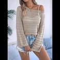 thumbnail image 4 of Suéter Holgado Informal de Larga con Crochet para Mujer, Top de Punto Calado. Caqui L, 4 of 10