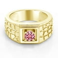 thumbnail image 2 of Gem Stone King 18K Yellow Gold Plated Silver Men's Ring Pink Moissanite 0.50cttw (Size 7), 2 of 3