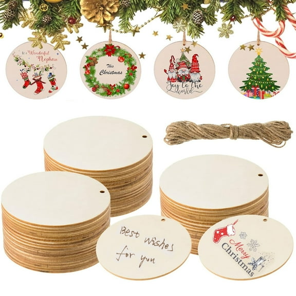 20 Pieces Unfinished Wooden Circles with Holes, 3 Inch Round Wooden Discs Slices for Crafts Blank Round Wood Cutouts Wooden Tags Ornaments for Sign Gift Tags Christmas Home Party Hanging Decoration