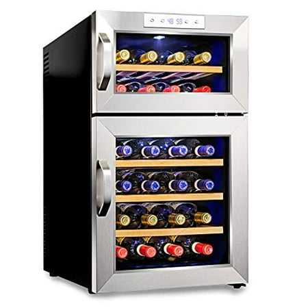 Cooling Wine Cellar - Ivation Premium Stainless Steel 24 Bottle Dual Zone Thermoelectric Wine Cooler/Chiller Counter Top Red & White Wine Cellar w/Digital Temperature, Freestanding Refrigerator Quiet Operation Fridge