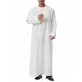 thumbnail image 5 of Muslim Thobe for Men Frog Buckle Mens Caftans Big and Tall Mens Soft Arab Thobe with Pocket and Embroidery Size 3XL White, 5 of 9