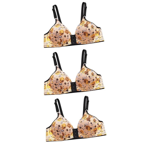 Wycnly Push Up Bra for Women 3pcs Large Size Front Closure Comfort Lightweight Compression Bra Elder Full Coverage Underwire T-Shirt Bras Sports Bras for Women High Support Bras