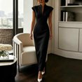 thumbnail image 4 of TEAJOPSUU Women's Dresses Slim Fitted V Neck Cap Sleeve Dresses Formal Business Wedding Guest Party Maxi Dress Black, 4 of 8