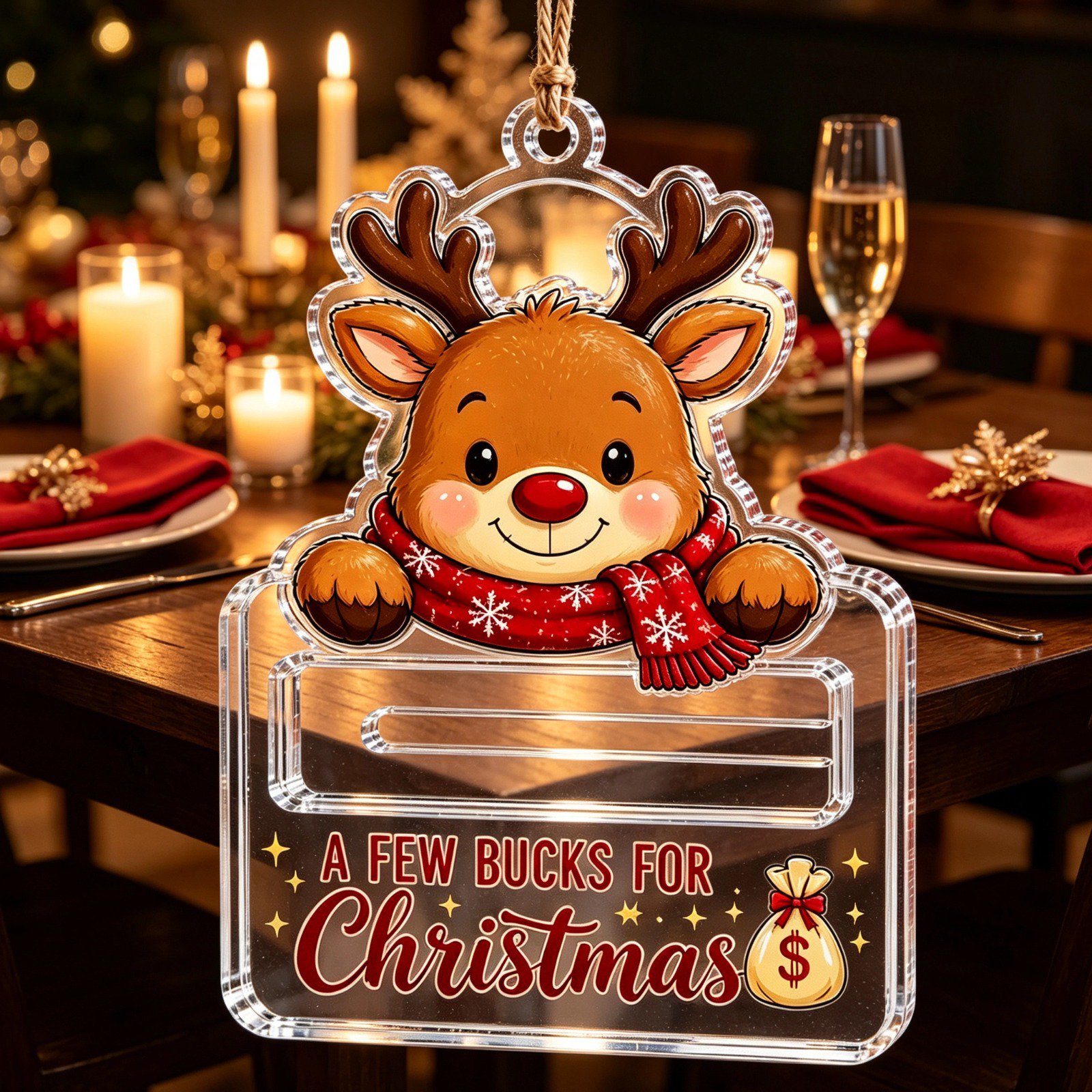 Christmas Cash Gift Holder Ornament Transparent Acrylic Money Holder for Bills Cute Xmas Tree Hanging Holiday Decor Creative Way to Give Cash as Gift for Birthday Graduation