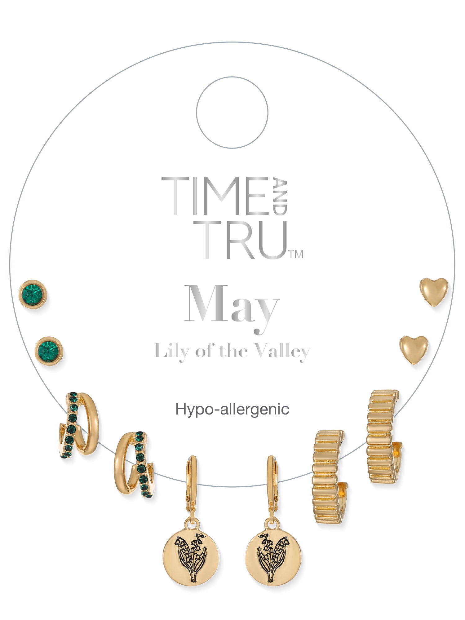 Time and Tru May Lily of the ValleyEarring Pack Goldtone