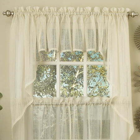 Ivory Damask Stripe - Harmony Micro Stripe Semi Sheer Kitchen Curtains 24
