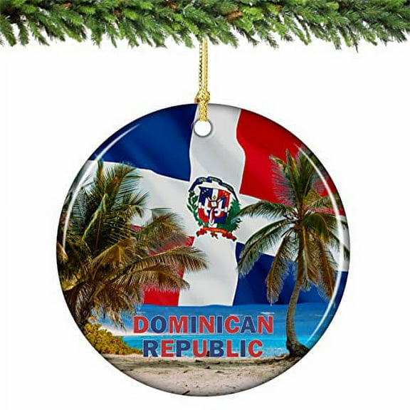 Dominican Republic Beach and Flag Christmas Ornament Porcelain 2.75 Inches