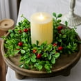 thumbnail image 5 of Christmas Candle Rings Wreath 2.95 Inner, Mini Xmas Greenery Wreath with Artificial Red Berries, Candle Ring Holder for Table Napkin Cup Decor, Holiday Home Kitchen Cabinet Centerpiece, 1 Pcs, 5 of 7