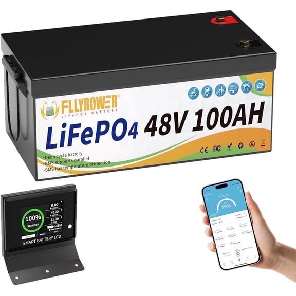 48V 100Ah Golf Cart Lithium Battery, Built-in Bluetooth 200A BMS,Deep Cycles LiFePO4 Battery,for Golf Cart, RV,Solar,Off-Grid,Trolling Motor,Home Energy Storage