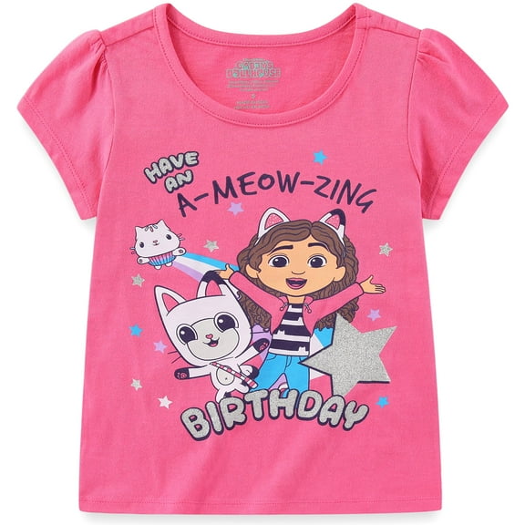 DreamWorks Gabby's Dollhouse Birthday Short Sleeve T-Shirt (Girls), Sizes 2T-12