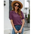 thumbnail image 4 of ZHENWEI Women Casual V-Neck Polo T-Shirts Loose Puff Short-Sleeve Tops Button Down Collared Tunic Blouse, 4 of 7