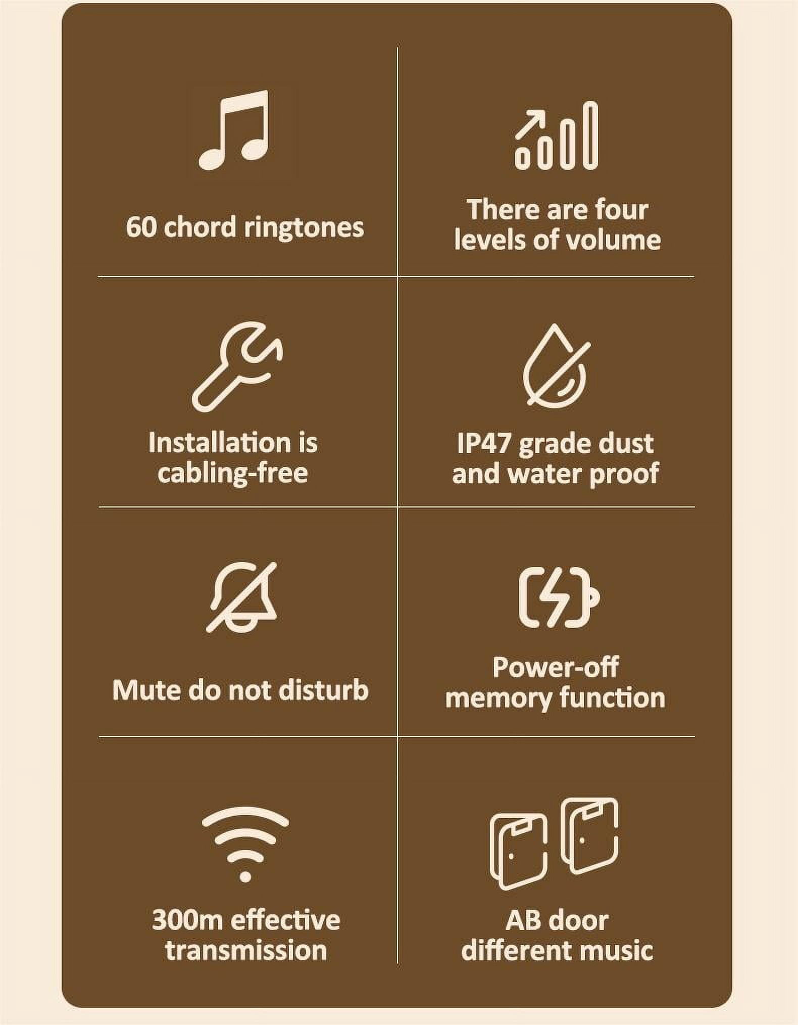 Intelligent Doorbell Wireless Waterproof Super Endurance 300M Range Four Modes 60 Music