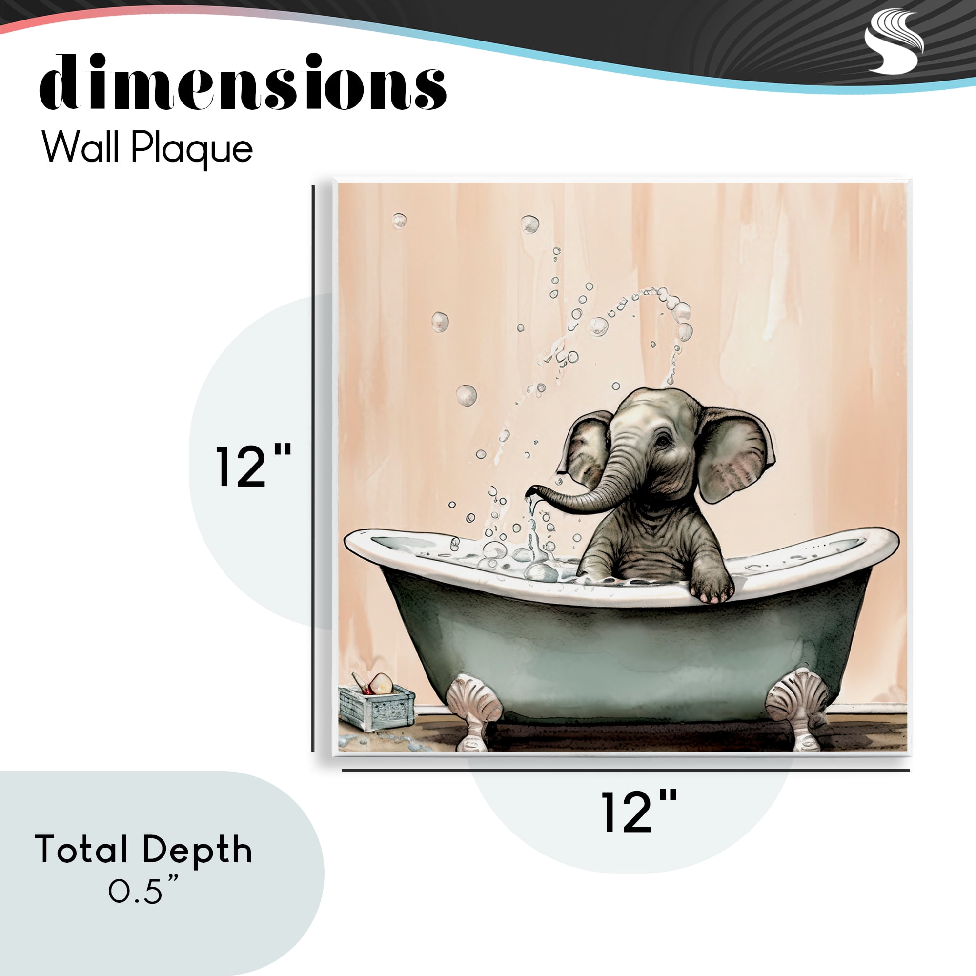 Baby Elephant Bubble Bath Wall Plaque Art, design by Sasha