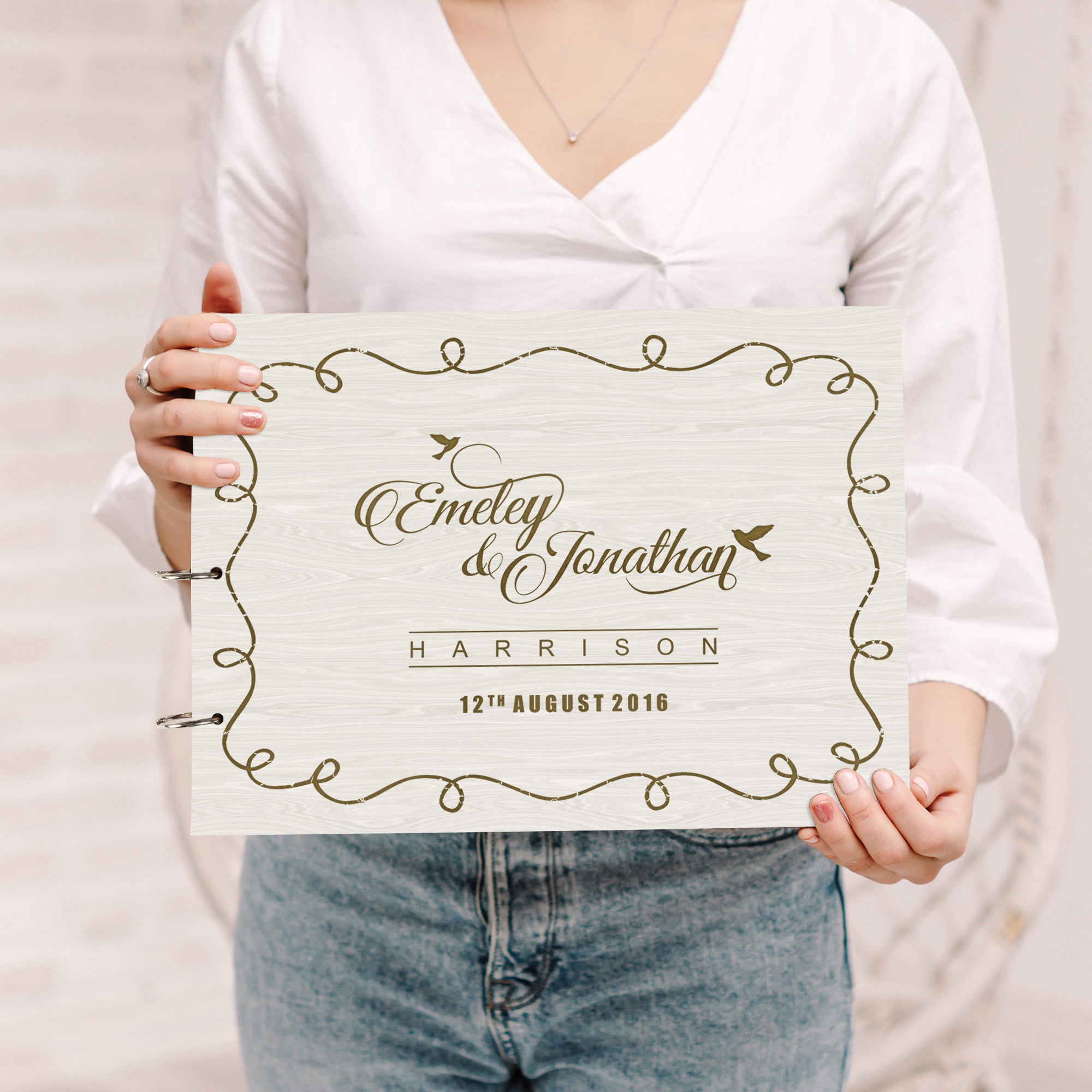 Darling Souvenir Personalized Engraved Laser Cut Wedding Guest Book Wooden Cover Sign-in Book Registry Guestbook Scrapbook-ZH