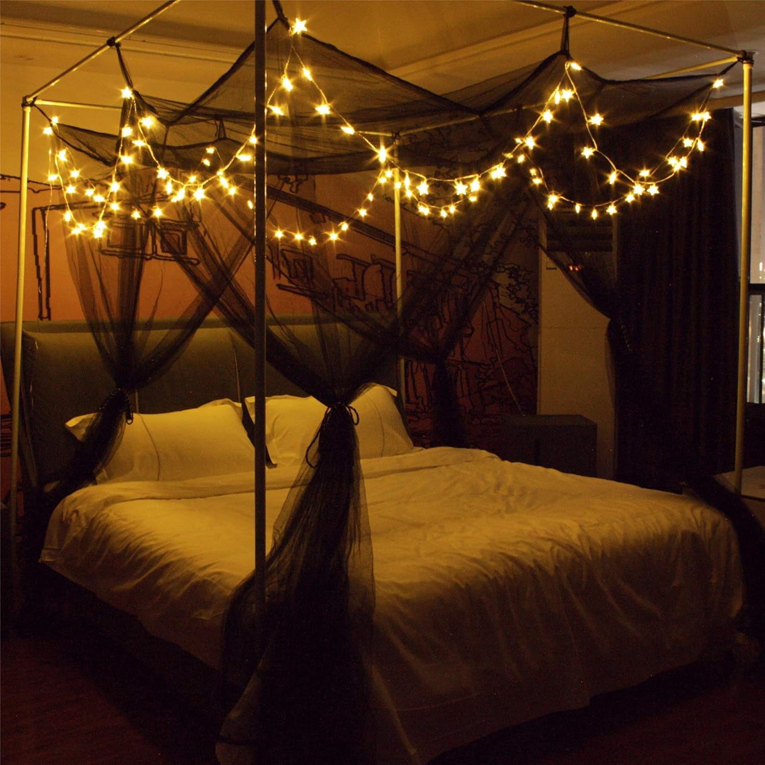 Bed Canopy Curtain Full Queen King Size Mosquito Net Drapes Indoor Outdoor Room Decor White
