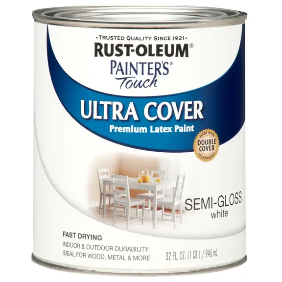 qt Rust-Oleum Brands 1993502 White Ultra Cover 2X Premium Latex Paint, Semi-Gloss