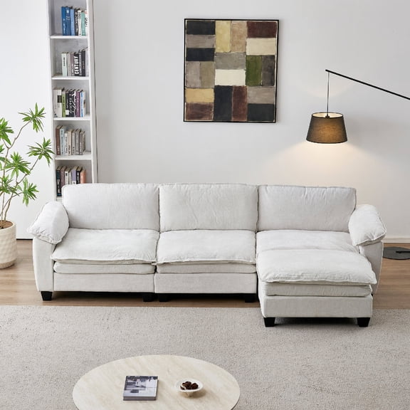 120.1" Modular Sectional Sofa Couch with Movable Ottoman, L Shaped Chenille Upholstered Comfy Cloud Sofa Couches Set with Deep Seat for Living Room, Apartment, Office, Beige