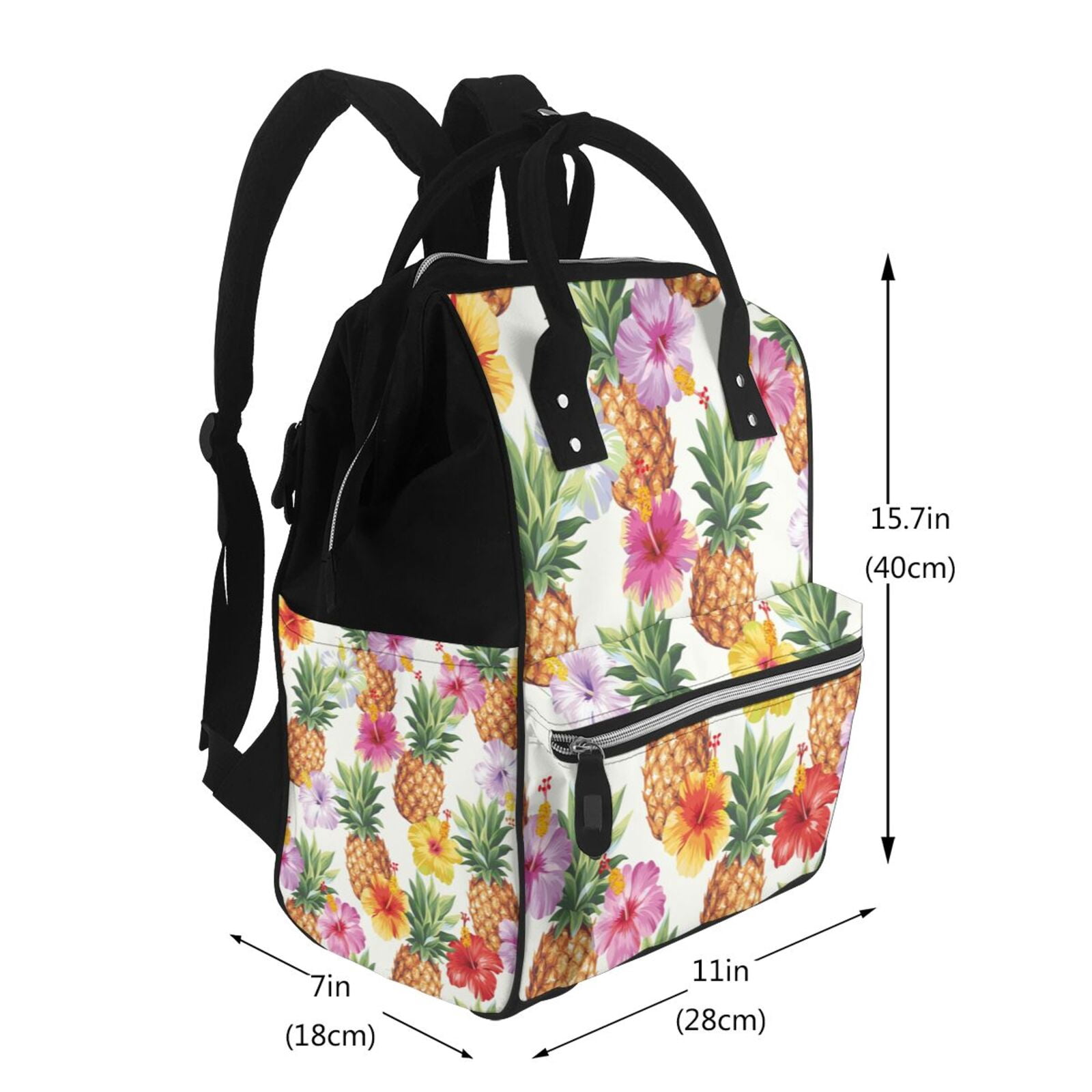 Ratiio Hawaiian Pineappl Mummy Backpack - Waterproof Twill Canvas, Large Capacity Diaper Bag with Multiple Pockets and Adjustable Straps