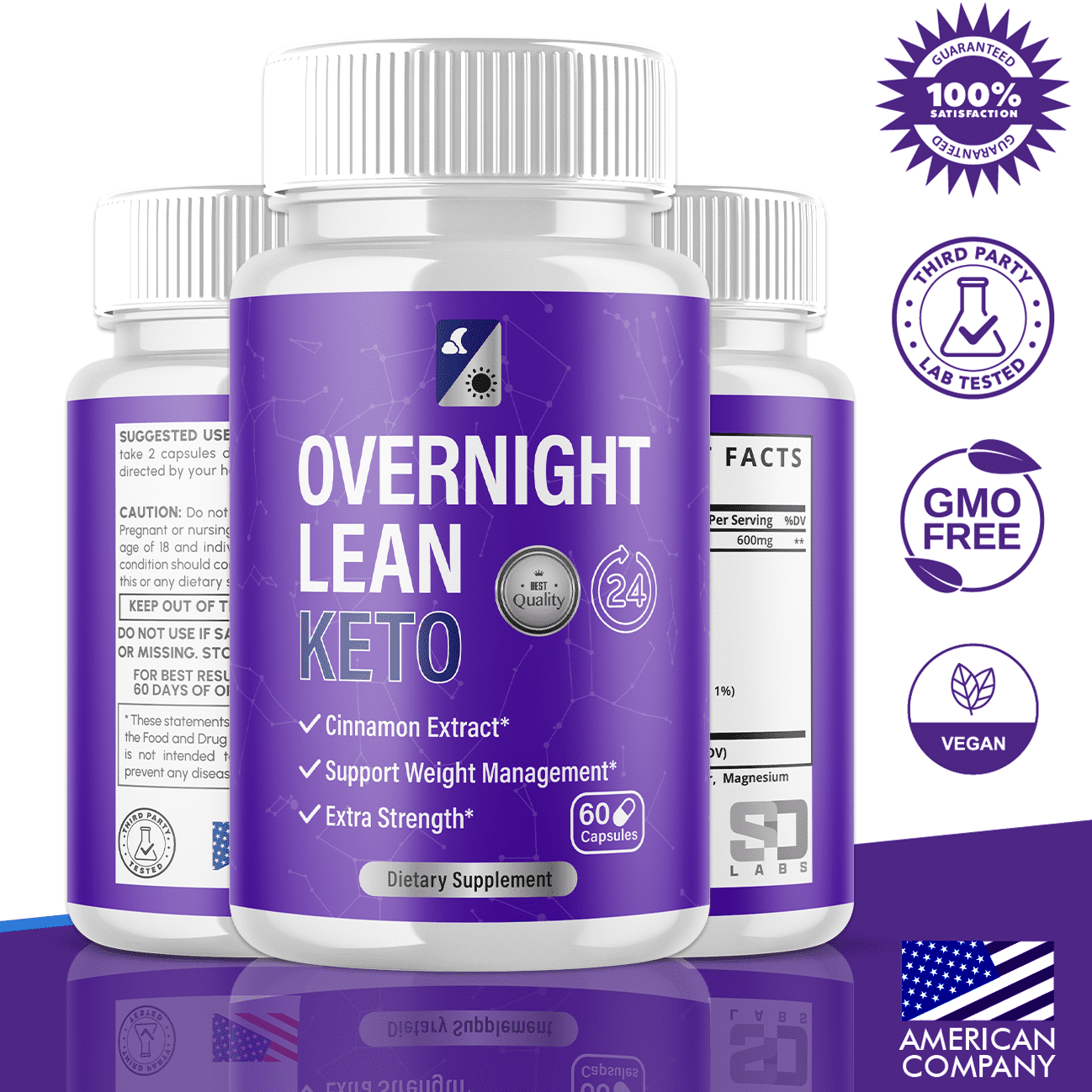 (3 Pack) Overnight Lean Keto - Keto Weight Loss Formula - Energy & Focus Boosting Dietary Supplements for Weight Management & Metabolism - Advanced Fat Burn Raspberry Ketones Pills - 180 Capsules