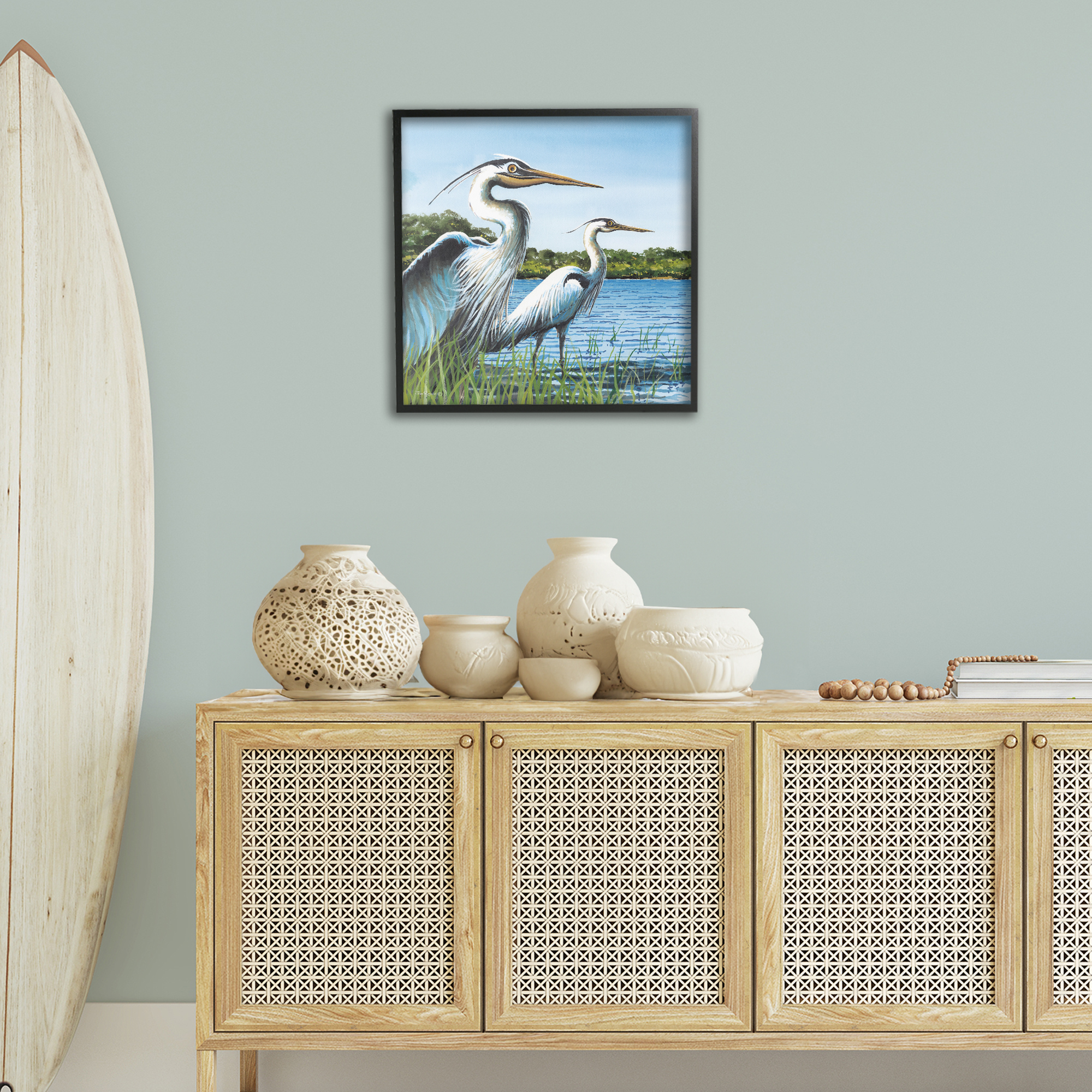 Stupell Industries Traditional Egrets Gazing Animals & Insects Painting Black Framed Art Print Wall Art, 24 x 24