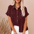 thumbnail image 2 of YUGYXL Women's Short Sleeve Button Down Shirt Comfy Solid Collared V Neck Blouse with Pockets Summer Cotton Linen Tops Loose Fit Casual Dressy Clothes, 2 of 6