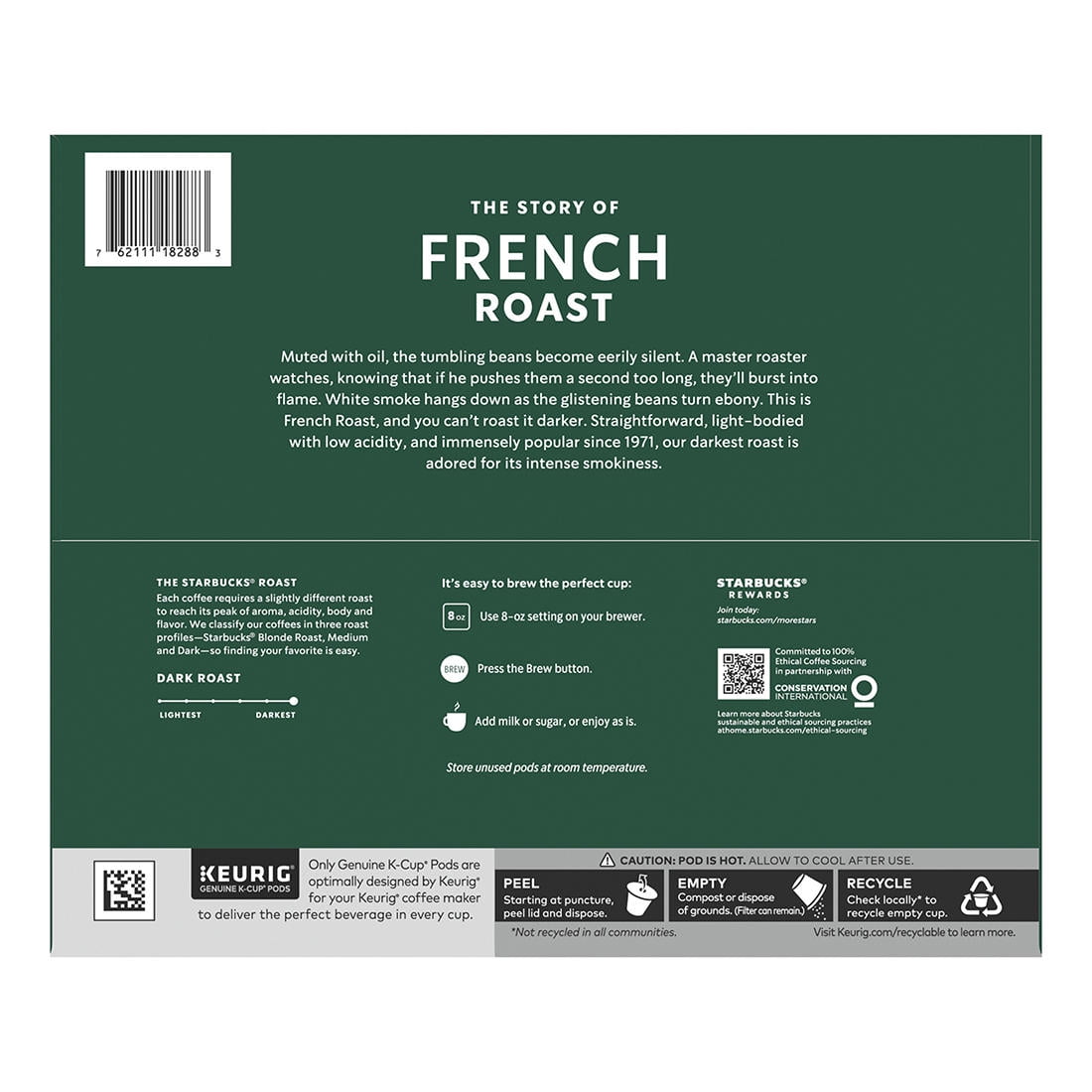 Starbucks French Roast Dark Roast K-Cup Pods for Keurig Brewers, 1 box (72 pods)