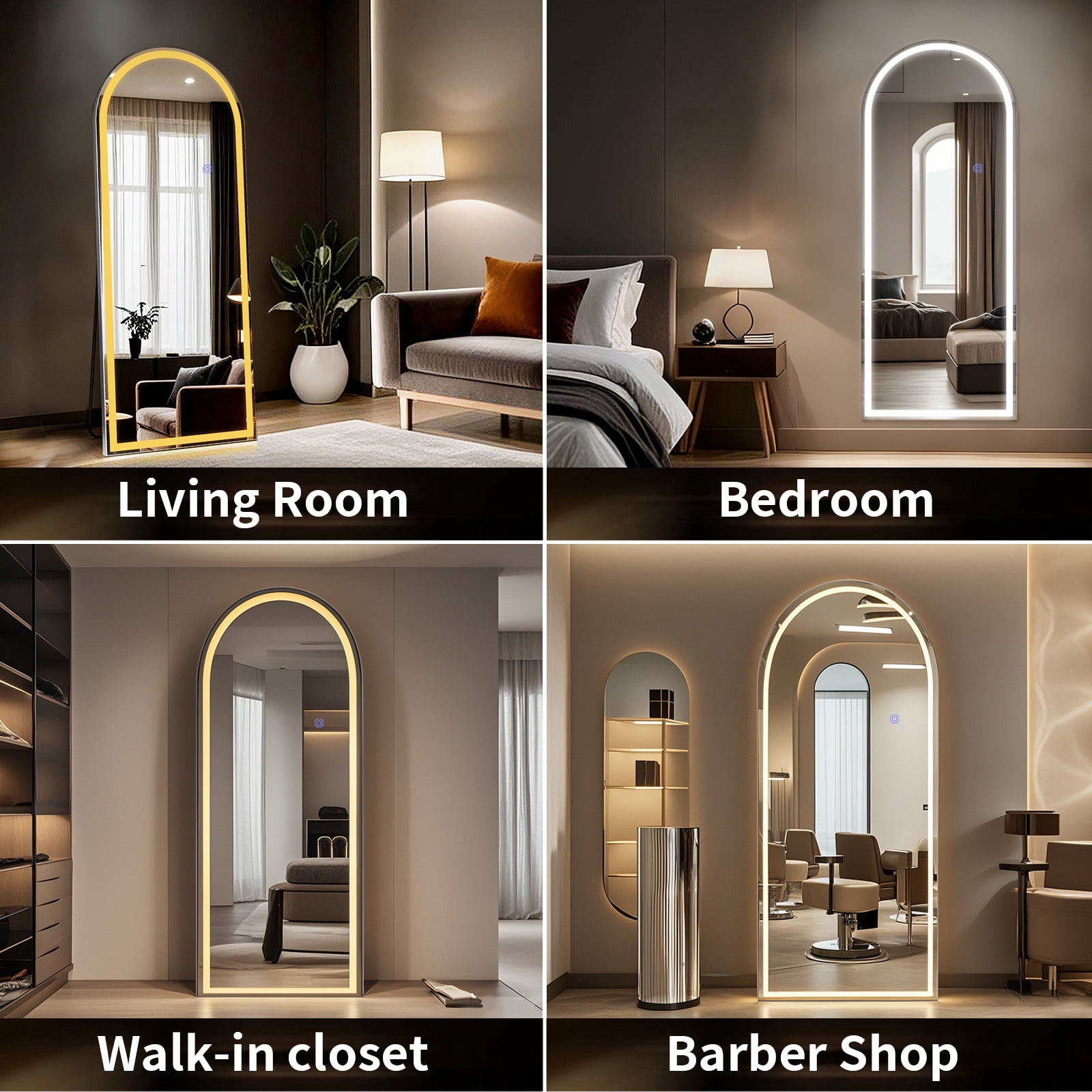 AUROMIR 71"x30" Arched Full Length Mirror with Lights LED Floor Mirror Dimming 3 Color Lighted Mirror