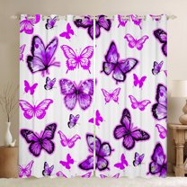 Manfei Rustic Butterfly Blackout Curtains Set of 2 (52x84 Each),Country Animal Window Curtains,Purple White Curtains and Drapes For Girl,Luxury Bedroom Decor