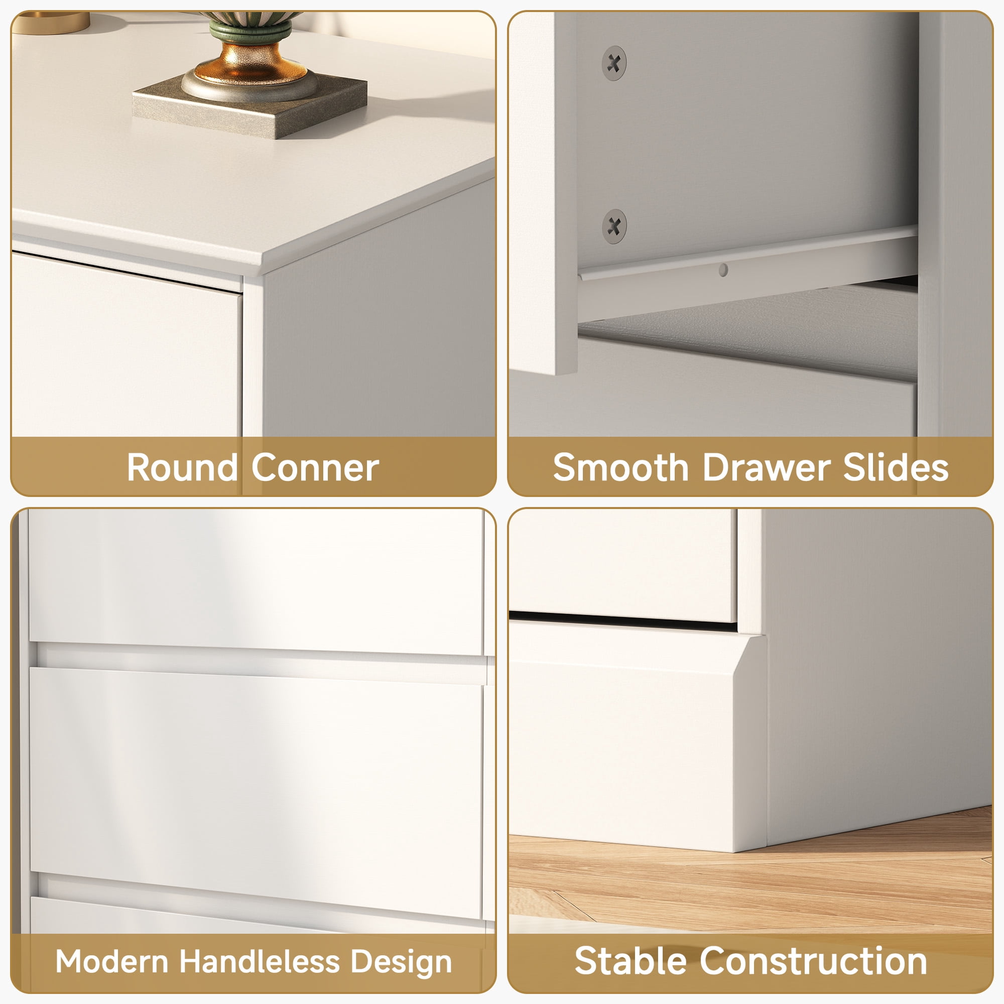 9 Drawer Dresser, White Chest of Deep Drawers, Modern Dressers with Storage, Large Drawer Organizer for Bedroom, Living Room, Handless Design, White