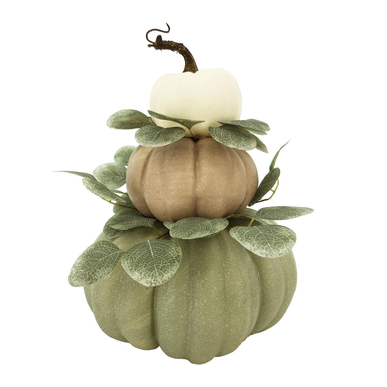 Way to Celebrate Harvest Cream & Green 14" Pumpkin Stack Decoration