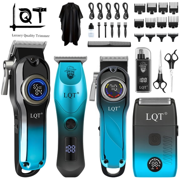 LQT 5-in-1 Men's Professional Grooming Kit, Cordless Hair Clipper, T-Blade Trimmer, Detail Trimmer, Foil Shaver & Nose Hair Trimmer, LED Display, Complete Barber Accessories Set, USB Rechargeable