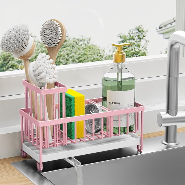 Soporte de esponja Cisily Pink para fregadero de cocina de acero inoxidable