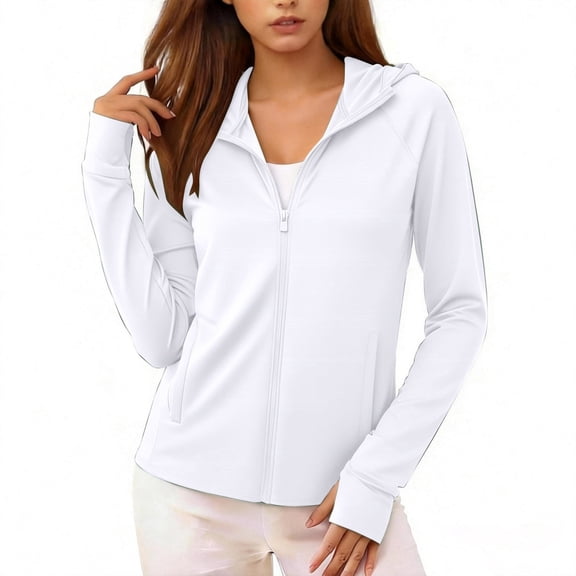 Enridrech Women's Sun Protection Hoodies Jacket Full Zip Hiking Lightweight Tops with Pocket Long Sleeve Shirts