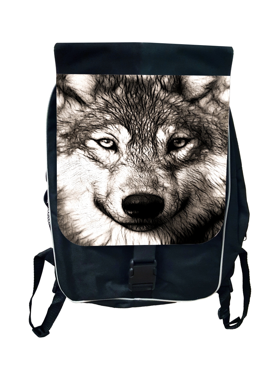 Accessory Avenue Childrens Backpacks Animal Grey Wolf Close Up Large