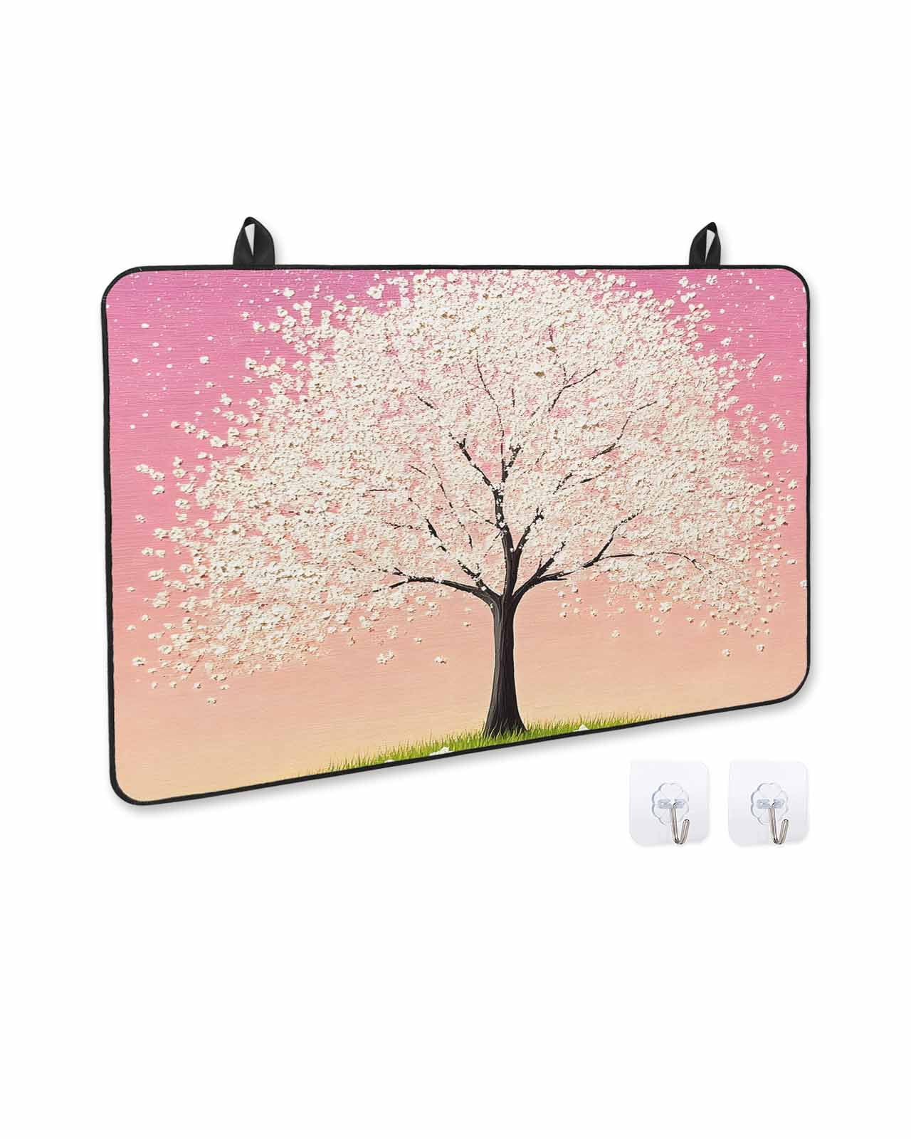 nqOlkjepod Large Induction Cooktop Protector Mat 24"x21", Cherry Blossom Stove Top Covers for Electric Stove, Leaves Pink Sky Retro Watercolor Art Stove Burner Cover Mats, Glass Top Stove Cover