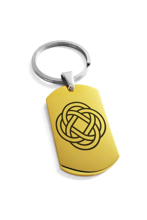 Stainless Steel Celtic Eternity Knot Engraved Dog Tag Keychain Keyring