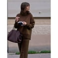 thumbnail image 6 of Casual Winter Two Piece Sets for Women Crew Neck Sweatshirt Loose Wide Leg Pants Tracksuit Knit Fall Outfits Brown L, 6 of 7