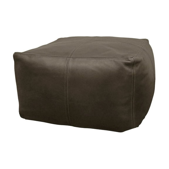 Java Pouf 22" Upholstered in Genuine Leather in Gray and Contrast Stitching