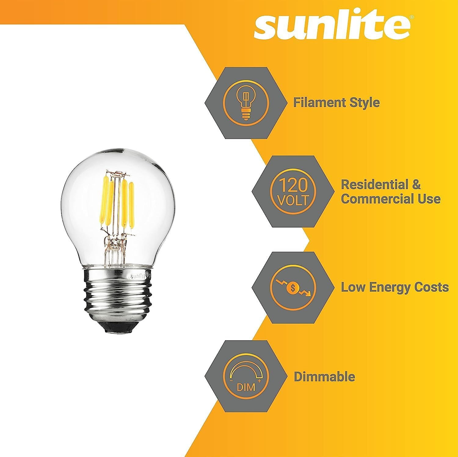 Sunlite LED G16 Filament Globe Light Bulb, 3 Watts (25W Equivalent), Medium E26 Base, Dimmable, Clear, UL Listed, 2700K Warm White, 6-Pack