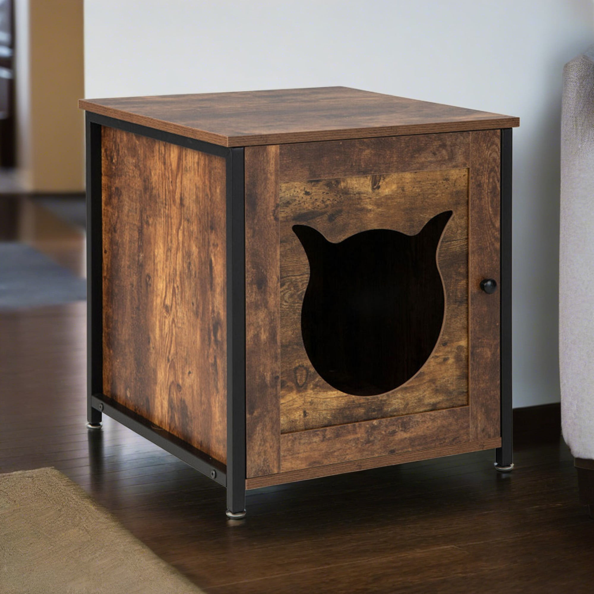 Kadyn 21" Pet House in Enclosed Cat Litter Box House for Indoor, Cat Washroom Hidden, Brown
