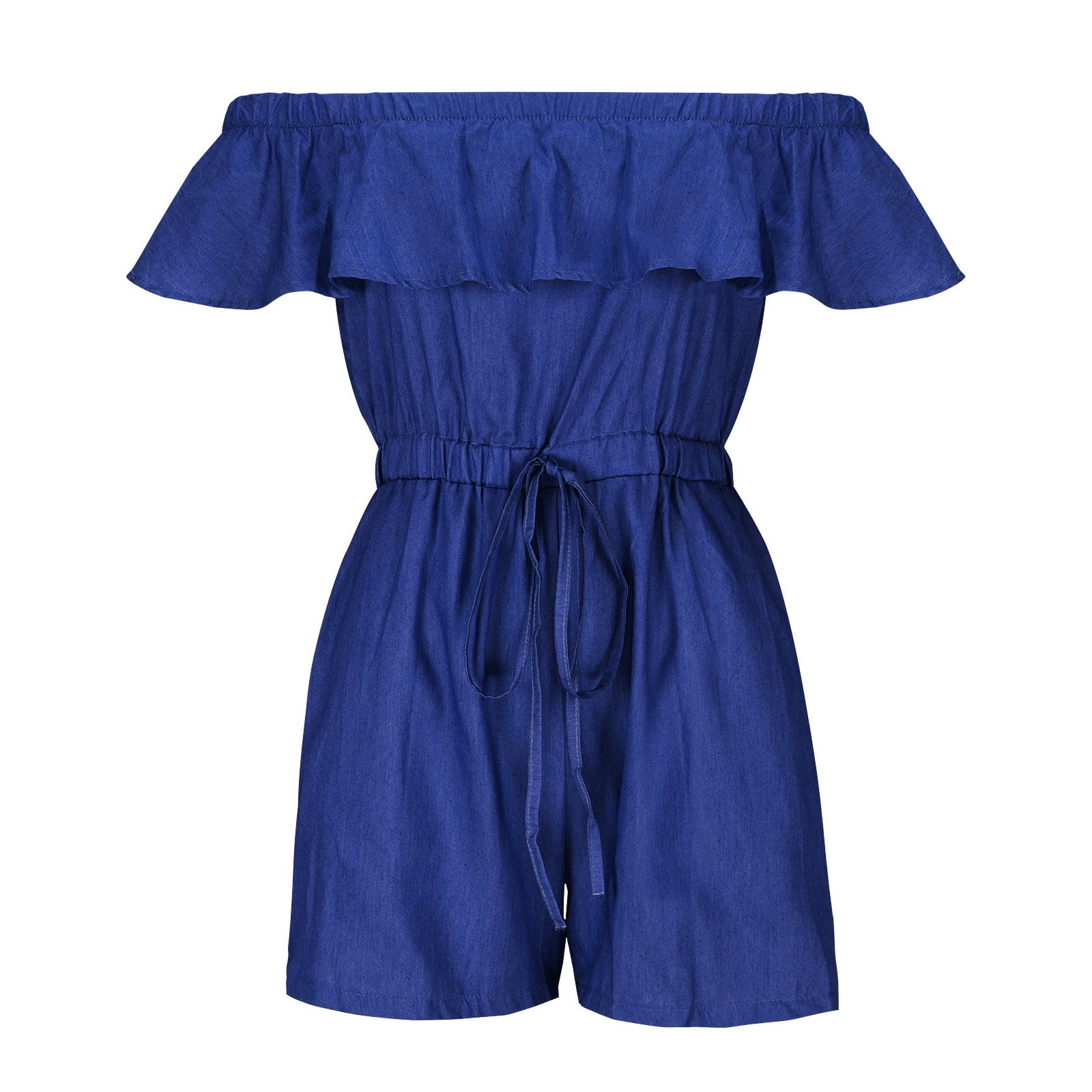 AherBiu Plus Size Short Jumpsuits for Women Ruffle off Shoulder
