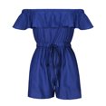 thumbnail image 3 of Ruffle Off The Shoulder Denim Shorts Rompers for Women Summer Plus Size Wide Leg Short Jeans Jumpsuits with Pockets, 3 of 5