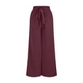 thumbnail image 4 of WREESH Womens Wide Leg Pants Comfortable Casual Lace Fold High Waisted Straight Cylinder Full Length Pants Wine, 4 of 6