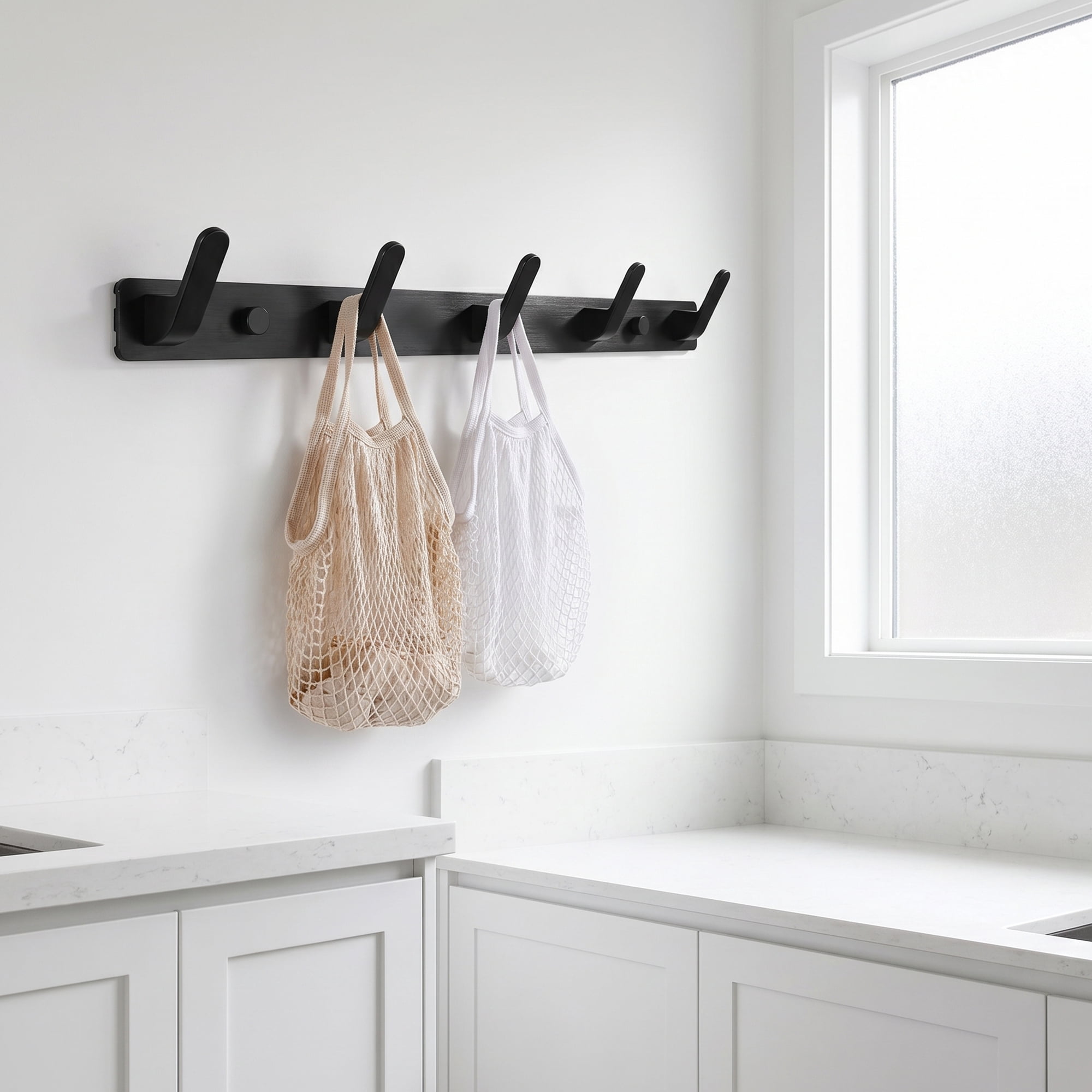 Unique Bargains Coat Rack Wall Mount for Entryway Bathroom Bedroom Black 5 Hooks
