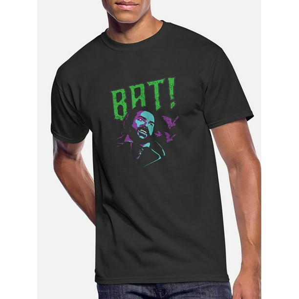 Camiseta gráfica "¡MURCIÉLAGO!" para hombre - Colección Vintage 1952, manga corta negra con diseño de murciélago verde y morado, algodón, cuello redondo, lavable a máquina, para uso diario | Camiseta