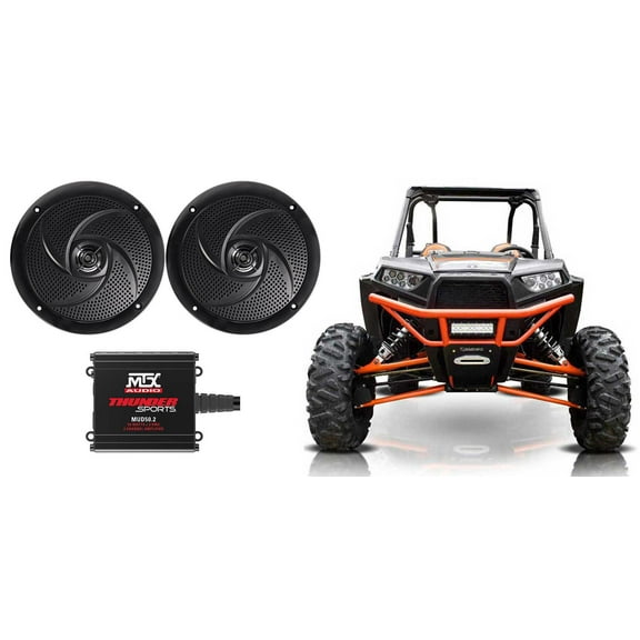 2) Rockville RSM65B 6.5" Waterproof Slim Speakers MTX Amplifier RZR/ATV/UTV/Cart