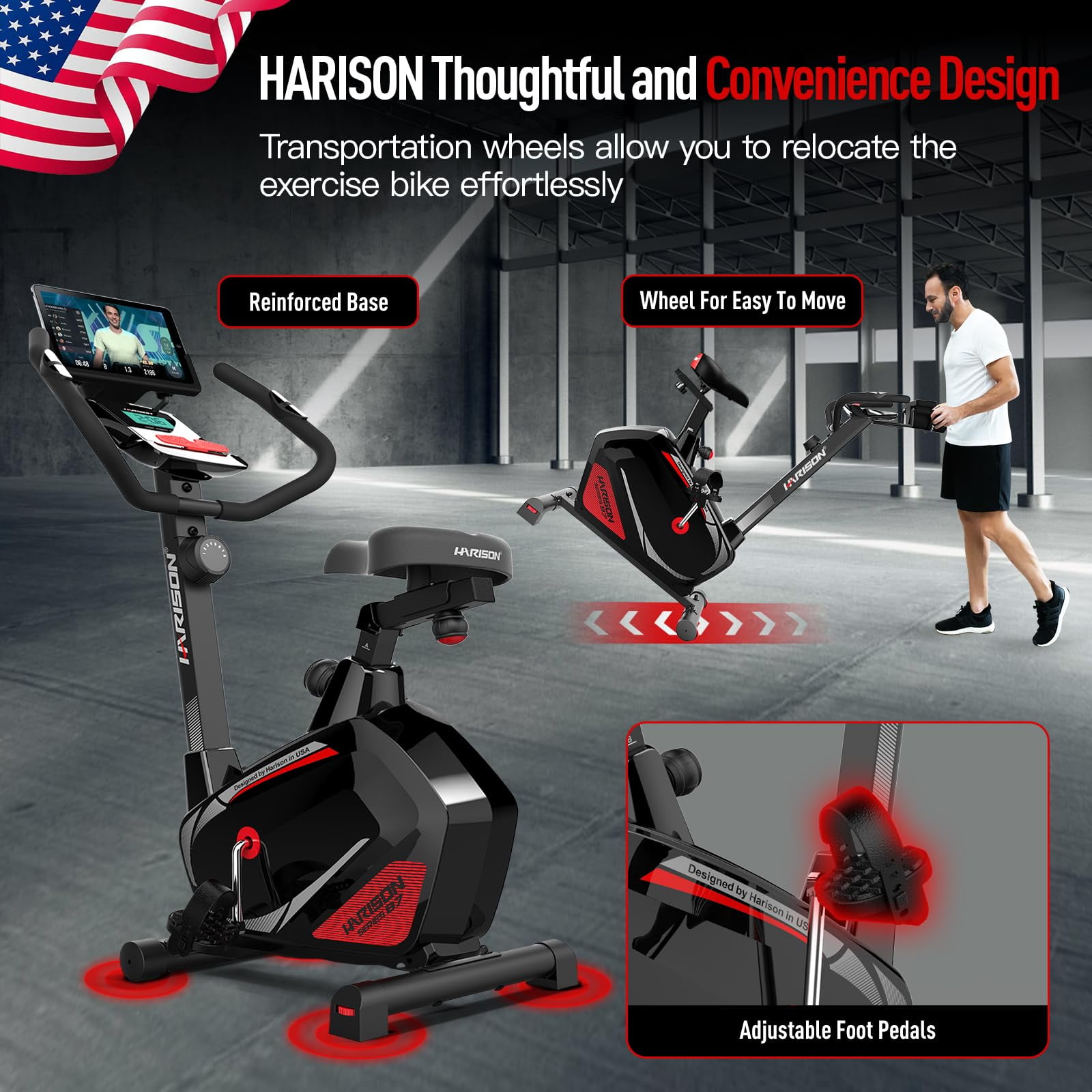 HARISON Magnetic Exercise Bike for Home, 350 LBS Capacity, Bluetooth Stationary Bike with 2-in-1 LCD Display, Tablet Holder & Comfort Seat