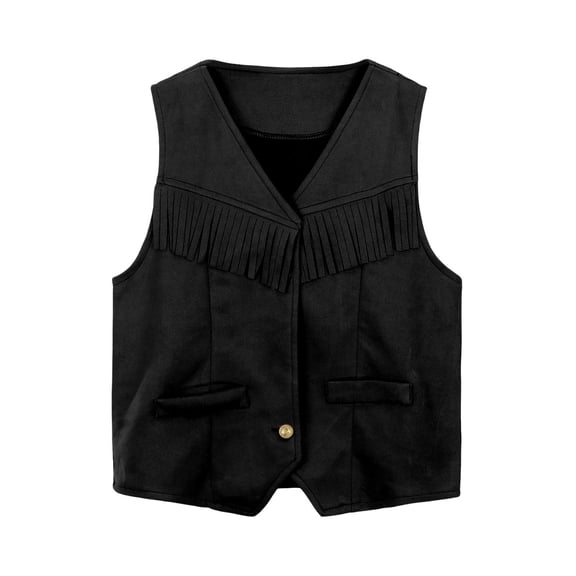 BOOMNY Unisex Boys Girls Western Cowboy Tassel Vest Sleeveless Suede Tops for Girls Solid Color Funny Loose Fit Party Performance Tees
