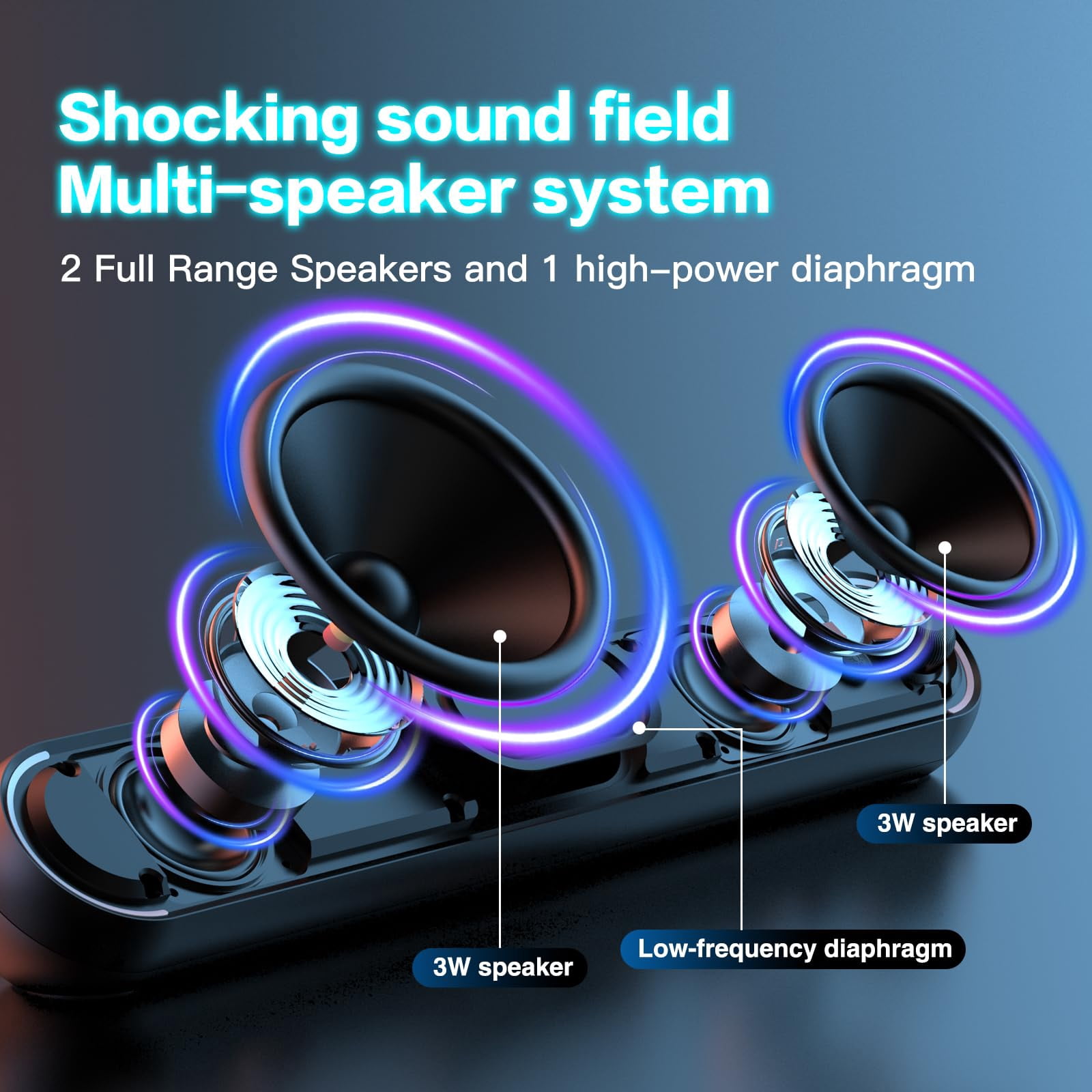 Desktop Computer Speakers, Stereo Soundbar, Bluetooth 5.3, USB/Type-C Power and Audio Transmission, Plug-and-Play, Compatible with PC, Mac, Laptops, Monitors, RGB Lighting, Wired Gaming Speakers